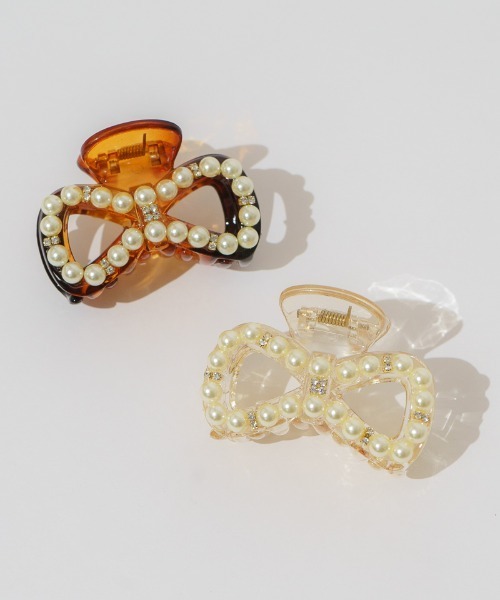 flower（フラワー）の「パーリーリボンクリップ（バレッタ/ヘアクリップ・レディース・ブラウン/アイボリー・FREE）」の5枚目の写真