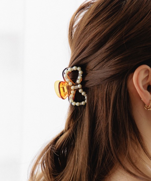 flower（フラワー）の「パーリーリボンクリップ（バレッタ/ヘアクリップ・レディース・ブラウン/アイボリー・FREE）」の9枚目の写真