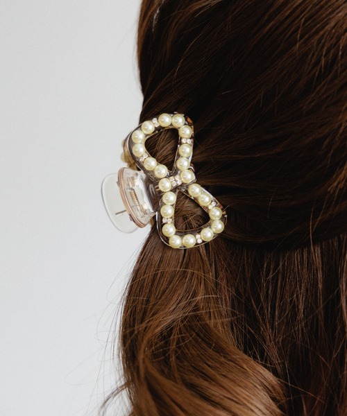 flower（フラワー）の「パーリーリボンクリップ（バレッタ/ヘアクリップ・レディース・ブラウン/アイボリー・FREE）」の10枚目の写真