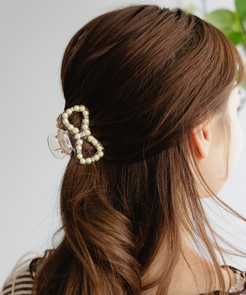 flower（フラワー）の「パーリーリボンクリップ（バレッタ/ヘアクリップ・レディース・ブラウン/アイボリー・FREE）」の11枚目の写真