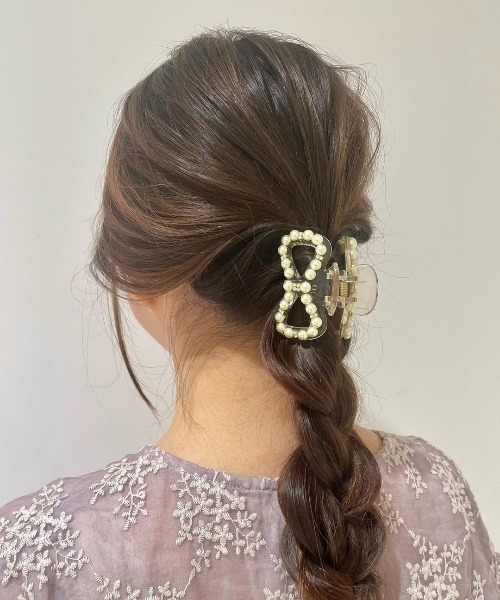 flower（フラワー）の「パーリーリボンクリップ（バレッタ/ヘアクリップ・レディース・ブラウン/アイボリー・FREE）」の12枚目の写真