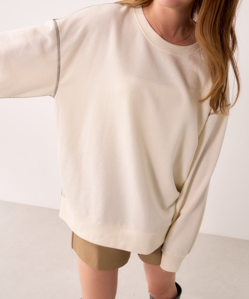 Ada.(エイダ)の「秋冬の定番 配色 ステッチデザイン オーバーサイズ スウェット・トレーナー(スウェット・レディース・オフホワイト/グレー/ブラック/ベージュ・FREE)」の21枚目の写真