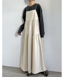 [低身長/高身長サイズ有][イージーケア]カットジョーゼットティアードバックオープンキャミワンピース