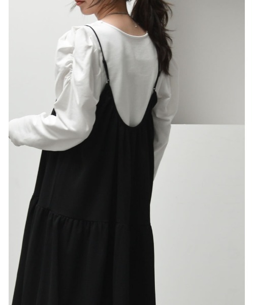 Re:EDIT（リエディ）の「[低身長/高身長サイズ有][イージーケア]カットジョーゼットティアードバックオープンキャミワンピース（ジャンパースカート・レディース・アイボリー系/ブラック/チャコールグレー・SHORT/LARGE/TALL/MEDIUM）」の9枚目の写真