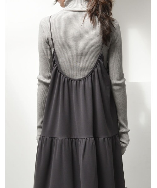 Re:EDIT（リエディ）の「[低身長/高身長サイズ有][イージーケア]カットジョーゼットティアードバックオープンキャミワンピース（ジャンパースカート・レディース・アイボリー系/ブラック/チャコールグレー・SHORT/LARGE/TALL/MEDIUM）」の17枚目の写真