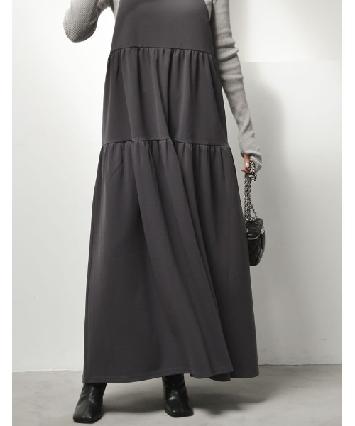 Re:EDIT（リエディ）の「[低身長/高身長サイズ有][イージーケア]カットジョーゼットティアードバックオープンキャミワンピース（ジャンパースカート・レディース・アイボリー系/ブラック/チャコールグレー・SHORT/LARGE/TALL/MEDIUM）」の18枚目の写真