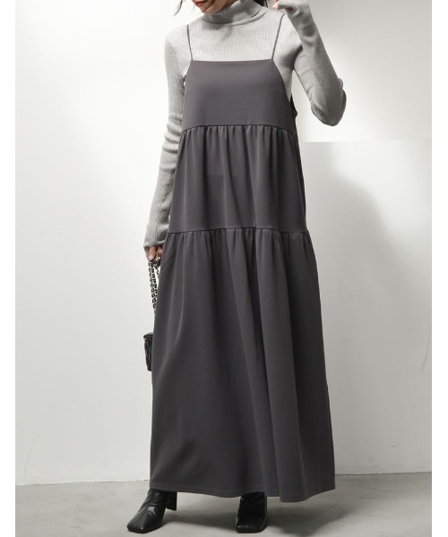 Re:EDIT（リエディ）の「[低身長/高身長サイズ有][イージーケア]カットジョーゼットティアードバックオープンキャミワンピース（ジャンパースカート・レディース・アイボリー系/ブラック/チャコールグレー・SHORT/LARGE/TALL/MEDIUM）」の20枚目の写真