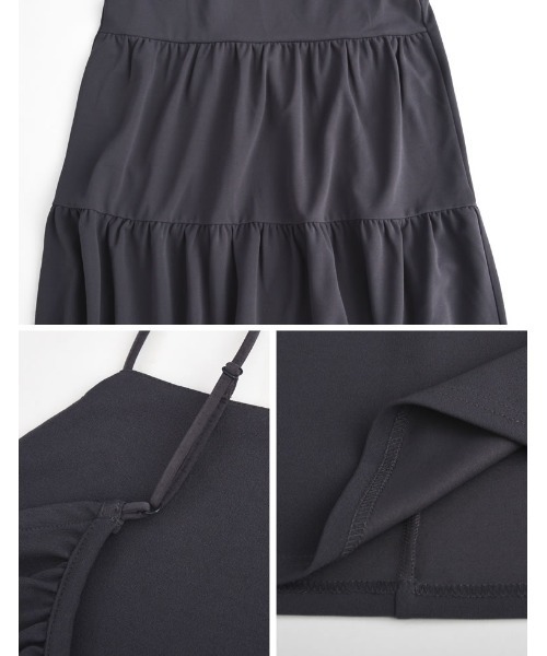 Re:EDIT（リエディ）の「[低身長/高身長サイズ有][イージーケア]カットジョーゼットティアードバックオープンキャミワンピース（ジャンパースカート・レディース・アイボリー系/ブラック/チャコールグレー・SHORT/LARGE/TALL/MEDIUM）」の22枚目の写真