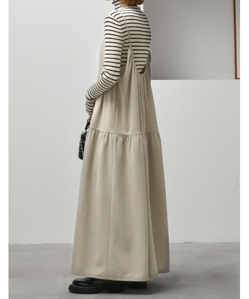 Re:EDIT（リエディ）の「[低身長/高身長サイズ有][イージーケア]カットジョーゼットティアードバックオープンキャミワンピース（ジャンパースカート・レディース・アイボリー系/ブラック/チャコールグレー・SHORT/LARGE/TALL/MEDIUM）」の14枚目の写真