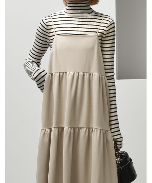 Re:EDIT（リエディ）の「[低身長/高身長サイズ有][イージーケア]カットジョーゼットティアードバックオープンキャミワンピース（ジャンパースカート・レディース・アイボリー系/ブラック/チャコールグレー・SHORT/LARGE/TALL/MEDIUM）」の15枚目の写真