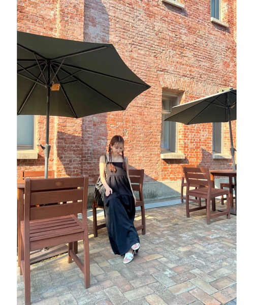 Re:EDIT（リエディ）の「[低身長/高身長サイズ有][イージーケア]カットジョーゼットティアードバックオープンキャミワンピース（ジャンパースカート・レディース・アイボリー系/ブラック/チャコールグレー・SHORT/LARGE/TALL/MEDIUM）」の7枚目の写真