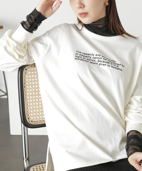 FREE'S MART（フリーズマート）の「◆ロゴ刺繍ビッグロングＴシャツ（Tシャツ/カットソー・レディース・ホワイト/ホワイト系その他/ブラック・FREE）」の9枚目の写真