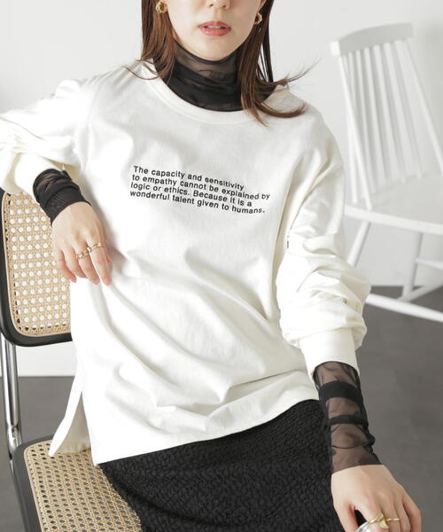 FREE'S MART（フリーズマート）の「◆ロゴ刺繍ビッグロングＴシャツ（Tシャツ/カットソー・レディース・ホワイト/ホワイト系その他/ブラック・FREE）」の10枚目の写真