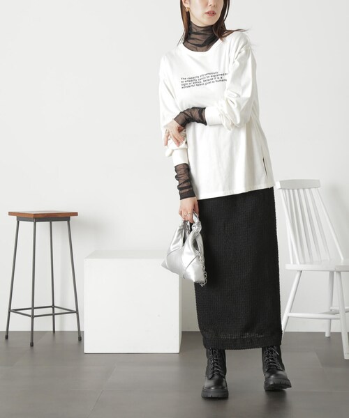 FREE'S MART（フリーズマート）の「◆ロゴ刺繍ビッグロングＴシャツ（Tシャツ/カットソー・レディース・ホワイト/ホワイト系その他/ブラック・FREE）」の13枚目の写真