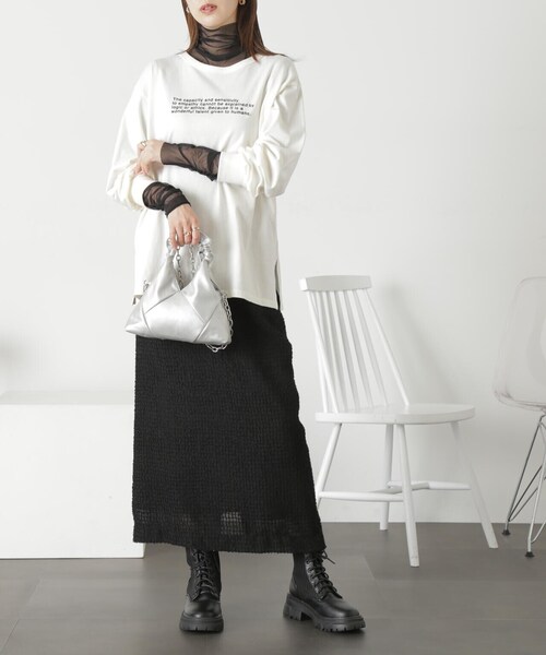 FREE'S MART（フリーズマート）の「◆ロゴ刺繍ビッグロングＴシャツ（Tシャツ/カットソー・レディース・ホワイト/ホワイト系その他/ブラック・FREE）」の14枚目の写真