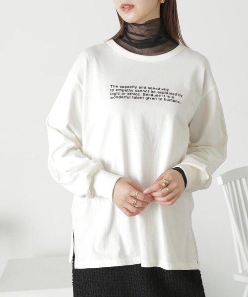 FREE'S MART（フリーズマート）の「◆ロゴ刺繍ビッグロングＴシャツ（Tシャツ/カットソー・レディース・ホワイト/ホワイト系その他/ブラック・FREE）」の16枚目の写真