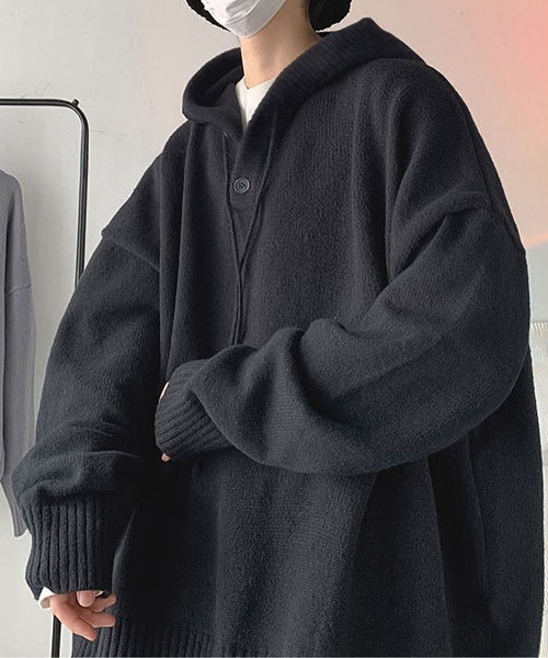 BLANC FICELLE(ブランフィセル)の「ニットパーカー(パーカー・メンズ・ブラック/グレー・L/XX-LARGE/XL/M)」の7枚目の写真