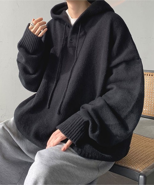 BLANC FICELLE(ブランフィセル)の「ニットパーカー(パーカー・メンズ・ブラック/グレー・L/XX-LARGE/XL/M)」の8枚目の写真