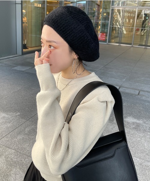 wee9s（ウィークス）の「daily daily winter knit beret  / デイリーデイリーウィンターバディベレー帽（ハンチング/ベレー帽・レディース・ブラック・FREE）」の2枚目の写真