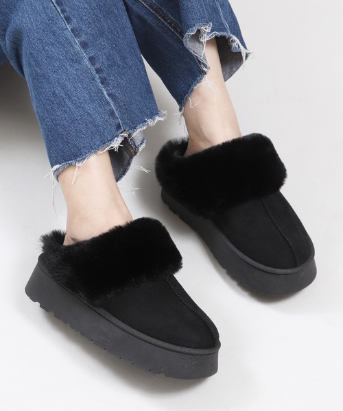 セール】厚底 ムートンブーツ ムートンスリッポン クロッグシューズ
