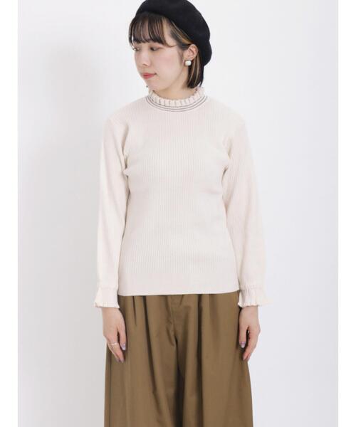 Samansa Mos2（サマンサ モスモス）の「ステッチフリルカラーニット（ニット/セーター・レディース・ブラック/キナリ/グリーン/パープル・F）」の17枚目の写真