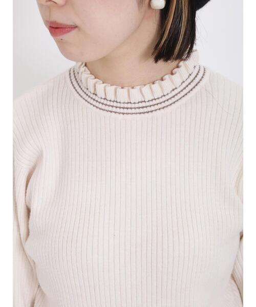 Samansa Mos2（サマンサ モスモス）の「ステッチフリルカラーニット（ニット/セーター・レディース・ブラック/キナリ/グリーン/パープル・F）」の20枚目の写真