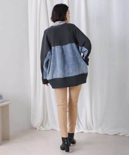 Bou Jeloud（ブージュルード）の「デニムコンビVZIPブルゾン（カーディガン/ボレロ・レディース・ベージュ/チャコールグレー・FREE）」の5枚目の写真