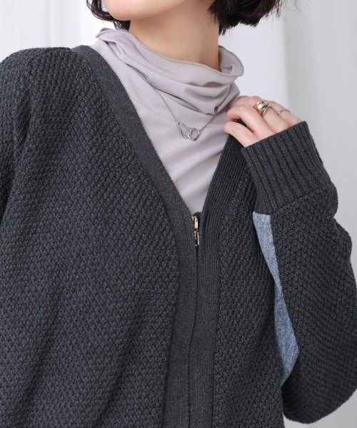 Bou Jeloud（ブージュルード）の「デニムコンビVZIPブルゾン（カーディガン/ボレロ・レディース・ベージュ/チャコールグレー・FREE）」の10枚目の写真