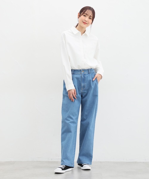 Honeys(ハニーズ)の「デニムストレートパンツ(股下72cm)(デニムパンツ・レディース・ワンウォッシュ/ライトインディゴブルー/ブルー/ブラック・S/M/L/LL)」の7枚目の写真