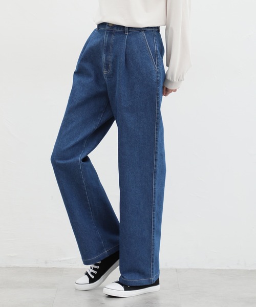 Honeys(ハニーズ)の「デニムストレートパンツ(股下72cm)(デニムパンツ・レディース・ワンウォッシュ/ライトインディゴブルー/ブルー/ブラック・S/M/L/LL)」の8枚目の写真