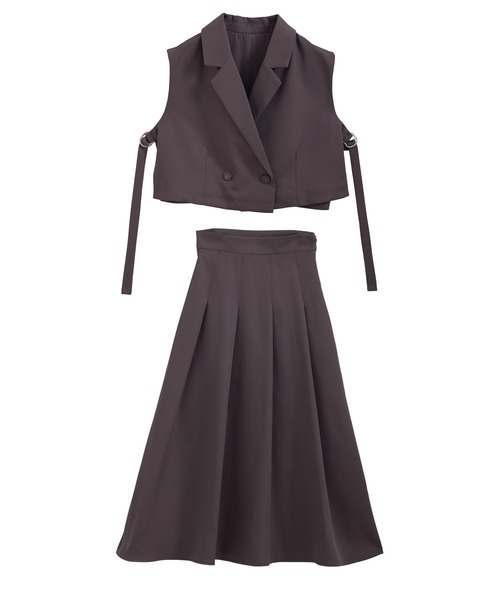 nouvellemoi（ヌーベルモイ）の「サイドベルトデザインショートベスト×プリーツスカートセットアップ（ワンピース・レディース・ブラック/アイボリー/モカ/チャコール・FREE）」の11枚目の写真