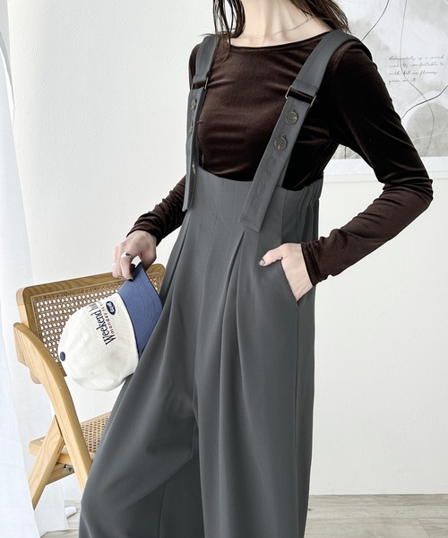 Java（ジャバ）の「《Javaジャバコラボ》ほんのりレトロが旬。ハイウエストボタン付きワイドサロペット（サロペット/オーバーオール・レディース・ブラック/チャコールグレー・X-LARGE/SMALL/MEDIUM/LARGE）」の4枚目の写真