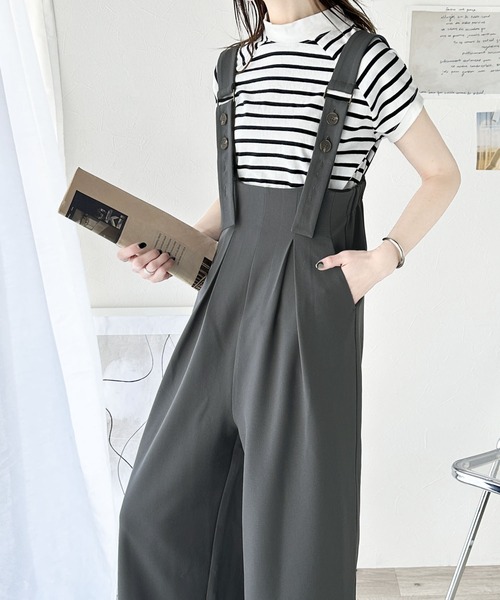 Java（ジャバ）の「《Javaジャバコラボ》ほんのりレトロが旬。ハイウエストボタン付きワイドサロペット（サロペット/オーバーオール・レディース・ブラック/チャコールグレー・X-LARGE/SMALL/MEDIUM/LARGE）」の12枚目の写真