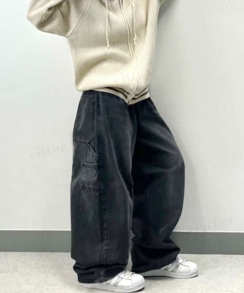 Dalfwin(ダールフィン)の「韓国ファッション 韓国ストリートY2Kスーパーワイドペインターデニムパンツ(デニムパンツ・レディース・ブラック/ブルー・MEDIUM/LARGE)」の4枚目の写真