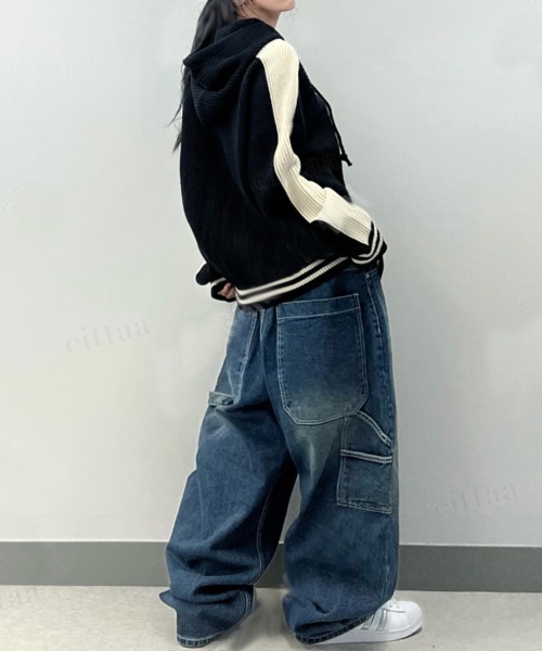 Dalfwin(ダールフィン)の「韓国ファッション 韓国ストリートY2Kスーパーワイドペインターデニムパンツ(デニムパンツ・レディース・ブラック/ブルー・MEDIUM/LARGE)」の14枚目の写真