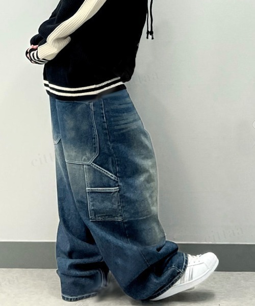 Dalfwin(ダールフィン)の「韓国ファッション 韓国ストリートY2Kスーパーワイドペインターデニムパンツ(デニムパンツ・レディース・ブラック/ブルー・MEDIUM/LARGE)」の15枚目の写真