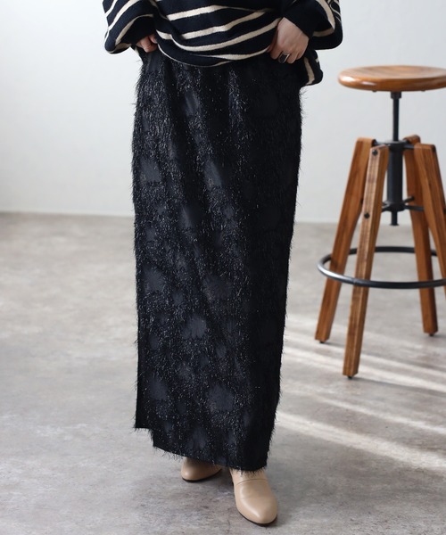 Bonjour Sagan（ボンジュールサガン）の「ラメフリンジスリットタイトスカート（スカート・レディース・アイボリー/ブラック・FREE）」の9枚目の写真