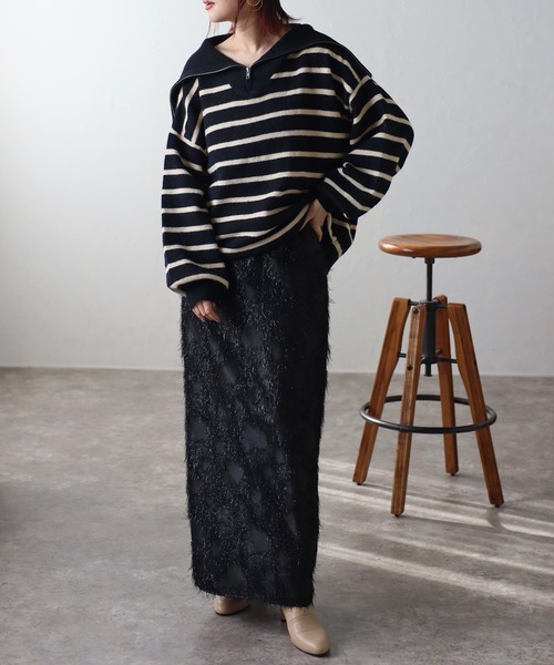 Bonjour Sagan（ボンジュールサガン）の「ラメフリンジスリットタイトスカート（スカート・レディース・アイボリー/ブラック・FREE）」の10枚目の写真