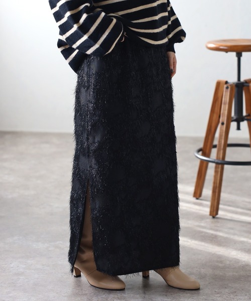 Bonjour Sagan（ボンジュールサガン）の「ラメフリンジスリットタイトスカート（スカート・レディース・アイボリー/ブラック・FREE）」の11枚目の写真