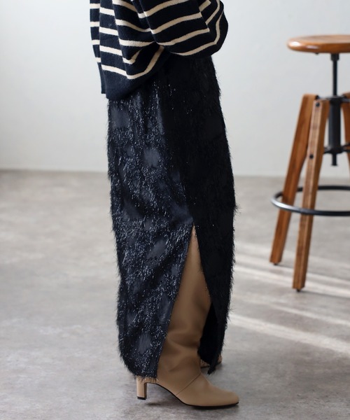 Bonjour Sagan（ボンジュールサガン）の「ラメフリンジスリットタイトスカート（スカート・レディース・アイボリー/ブラック・FREE）」の12枚目の写真