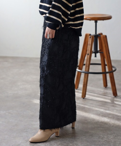 Bonjour Sagan（ボンジュールサガン）の「ラメフリンジスリットタイトスカート（スカート・レディース・アイボリー/ブラック・FREE）」の13枚目の写真