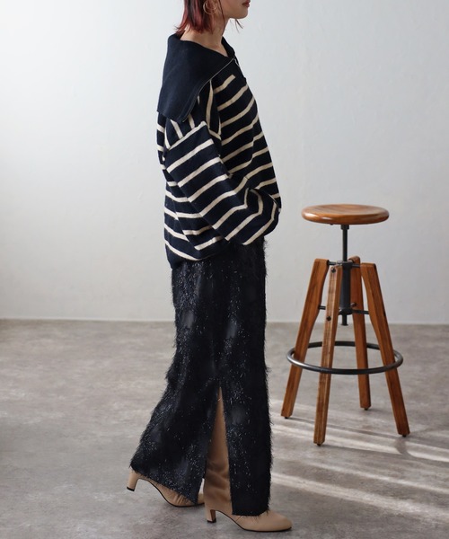 Bonjour Sagan（ボンジュールサガン）の「ラメフリンジスリットタイトスカート（スカート・レディース・アイボリー/ブラック・FREE）」の14枚目の写真