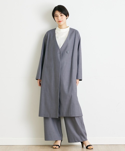 INED CLARO（イネドクラロ）の「カラーレスコート【セットアップ対応】（ノーカラーコート・レディース・グレー/ネイビー・フリー）」の2枚目の写真