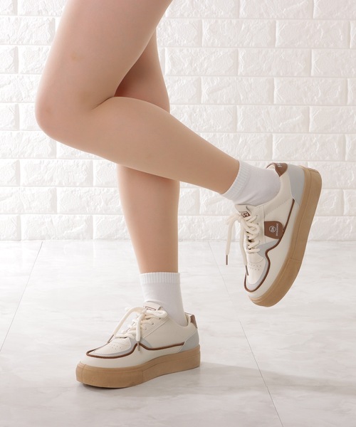 アースカラー 配色 フラット 厚底 スニーカー（スニーカー）｜Lace