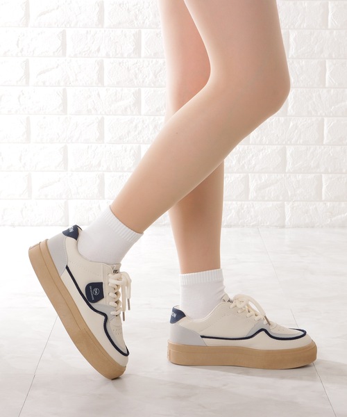 セール】アースカラー 配色 フラット 厚底 スニーカー(スニーカー セール】アースカラー 配色 フラット 厚底 スニーカー(スニーカー