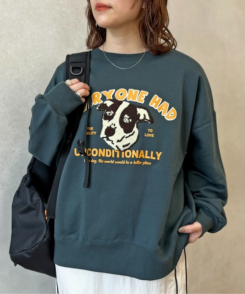 CPCM（シーピーシーエム）の「ワンコモチーフサガラ刺繍裏毛プルオーバー（スウェット・レディース・オフホワイト/グレー/グリーン/ネイビー・M/L）」の3枚目の写真