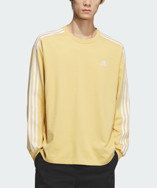 adidas（アディダス）の「エッセンシャルズ プラス ルーズフィット スリーストライプス 長袖Tシャツ / アディダス adidas（Tシャツ/カットソー・メンズ・グレー/ブルー/ブラック/ホワイト/グリーン/ネイビー/ベージュ・XX-LARGE/3XL/LARGE/MEDIUM/SMALL/X-LARGE/X-SMALL）」の4枚目の写真