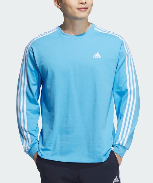 adidas（アディダス）の「エッセンシャルズ プラス ルーズフィット スリーストライプス 長袖Tシャツ / アディダス adidas（Tシャツ/カットソー・メンズ・グレー/ブルー/ブラック/ホワイト/グリーン/ネイビー/ベージュ・XX-LARGE/3XL/LARGE/MEDIUM/SMALL/X-LARGE/X-SMALL）」の7枚目の写真