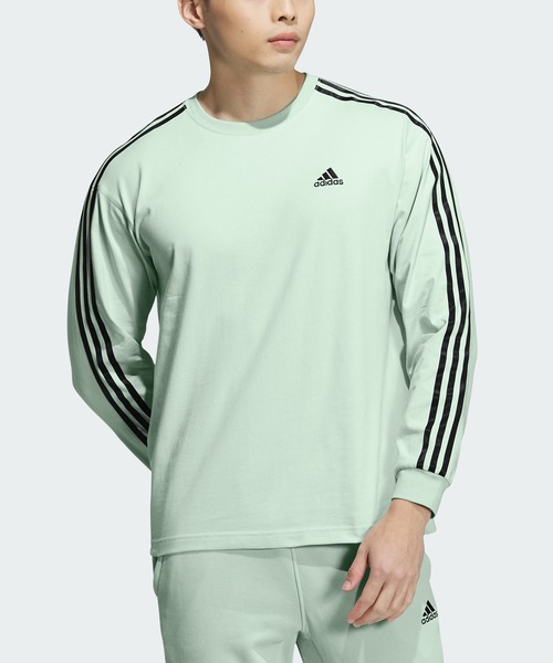adidas（アディダス）の「エッセンシャルズ プラス ルーズフィット スリーストライプス 長袖Tシャツ / アディダス adidas（Tシャツ/カットソー・メンズ・グレー/ブルー/ブラック/ホワイト/グリーン/ネイビー/ベージュ・XX-LARGE/3XL/LARGE/MEDIUM/SMALL/X-LARGE/X-SMALL）」の5枚目の写真