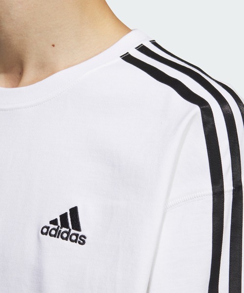 adidas（アディダス）の「エッセンシャルズ プラス ルーズフィット スリーストライプス 長袖Tシャツ / アディダス adidas（Tシャツ/カットソー・メンズ・グレー/ブルー/ブラック/ホワイト/グリーン/ネイビー/ベージュ・XX-LARGE/3XL/LARGE/MEDIUM/SMALL/X-LARGE/X-SMALL）」の16枚目の写真